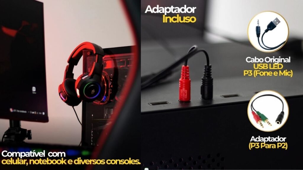 Headset Gamer com Fio Profissional Preto Led Rgb 3.0 é bom? Headset Gamer com Fio Profissional Preto Led Rgb vale a pena? 2 Headset Gamer com Fio Profissional Preto Led Rgb